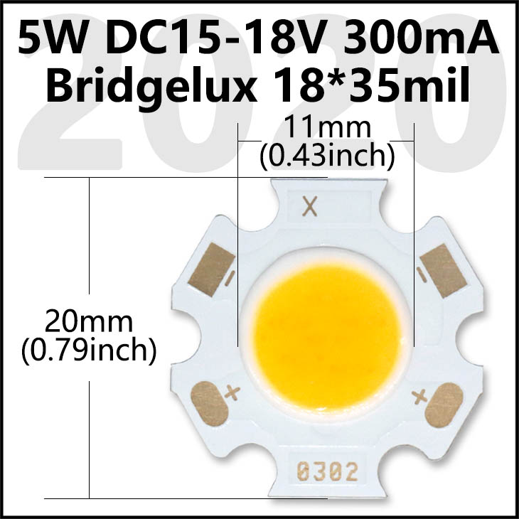 Bridgelux COB LED Chip 3W 5W 7W 10W 20W 30W 40W Diodo emisor de luz Módulo LED Matrix 1313 2828 1919 para bombillas empotrables