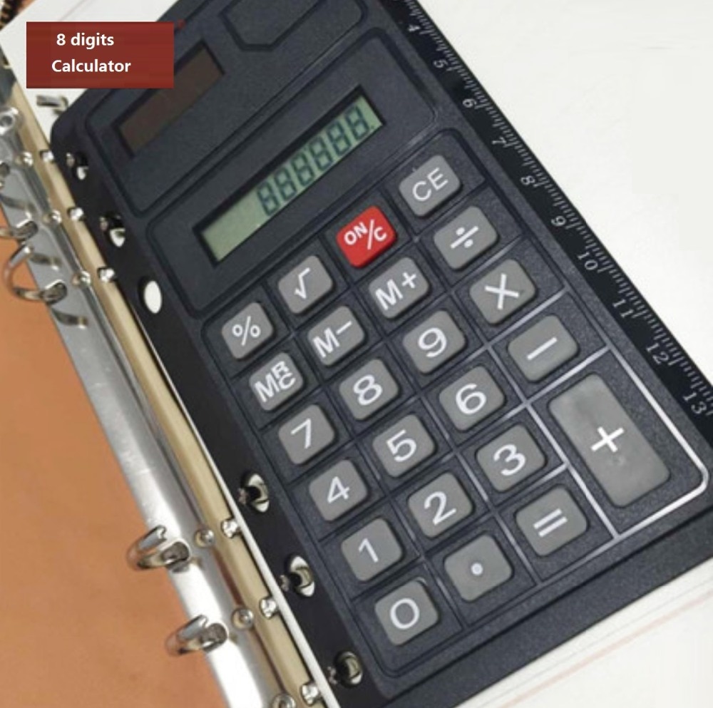Carpeta de hojas sueltas en espiral, calculadora portátil, Agenda Filofax, función de regla de 8 dígitos para A5 A6 A7