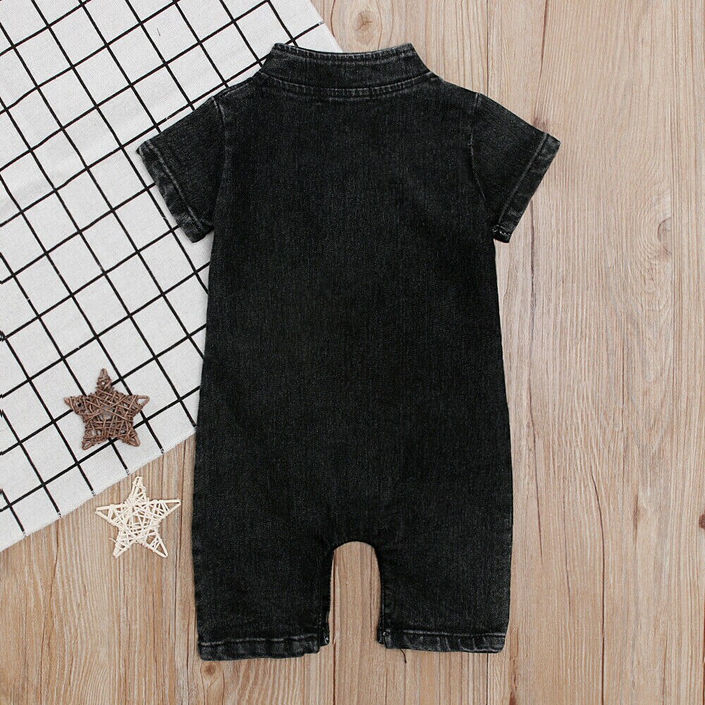 Kid Baby Boy Girl Summer Denim Short Sleeves Romper Jumpsuit Short Sunsuit Denim Casual Clothing
