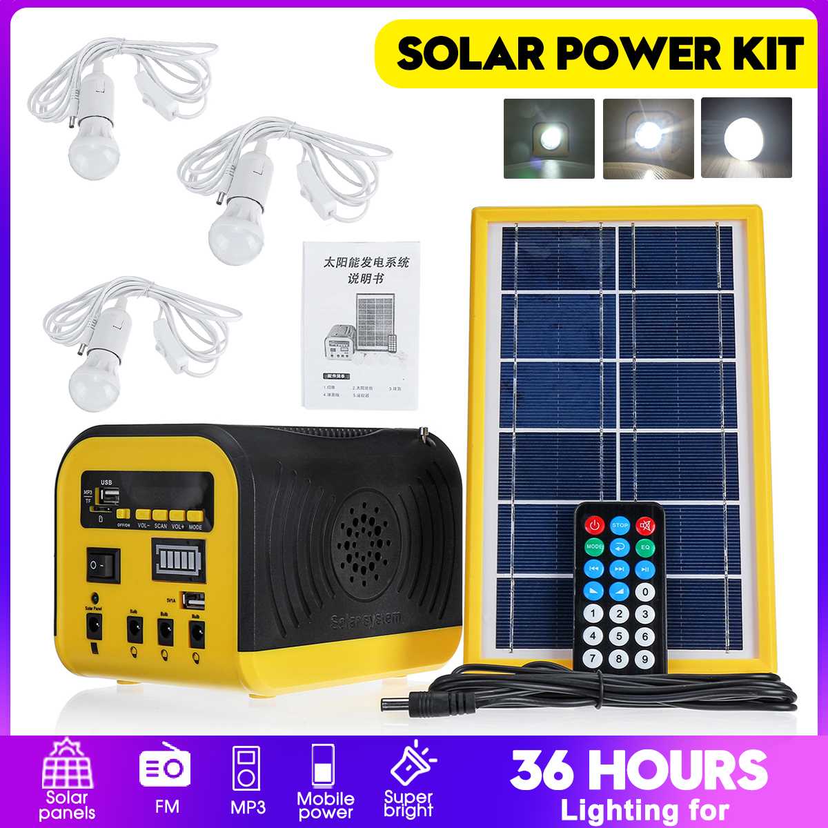 Portable Solar Generator with bluetooth Speaker LED Lighting Outdoor Mini Solar Power System Solar Panel USB Charger