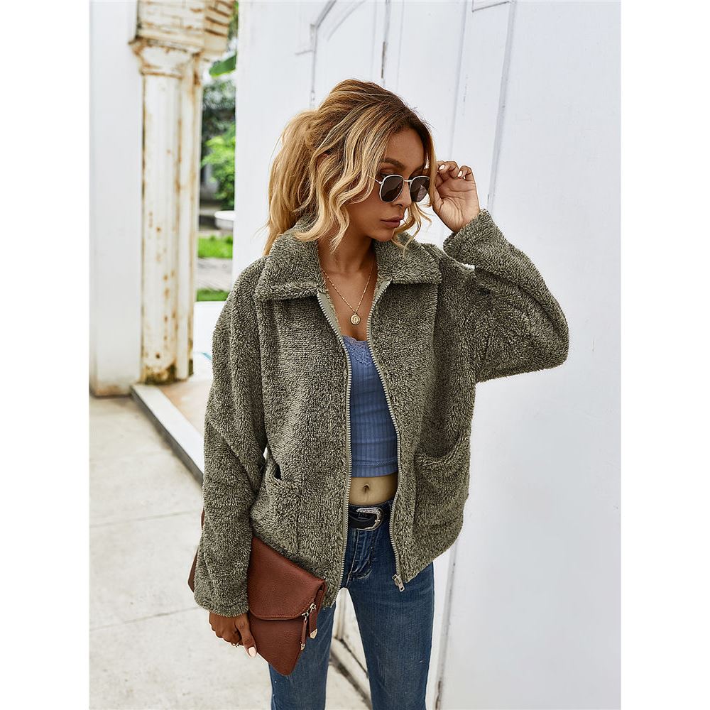 Vrouwen Winter Sherpa Trui Blend Fleece Fluffy Zipper Vest Dames Herfst Streetwear Revers Rits Jas Teddy Truien