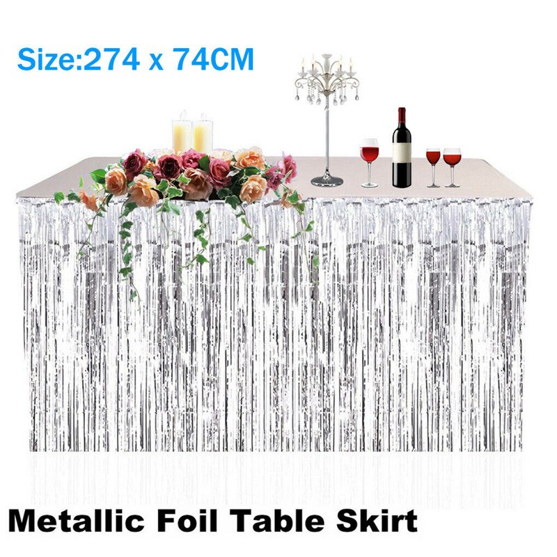 Mærke metallisk frynser bordskørt bryllupsfest folie tinsel kvast bordgardin hawaii strandfest indretning