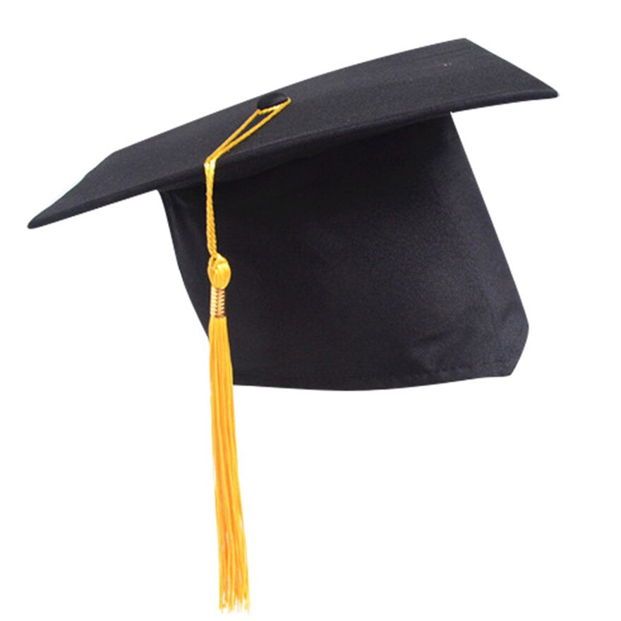 Voksne børn universel justerbar bachelor hat gradueringshue med kvast justerbar fotografering hurtigt: Gul