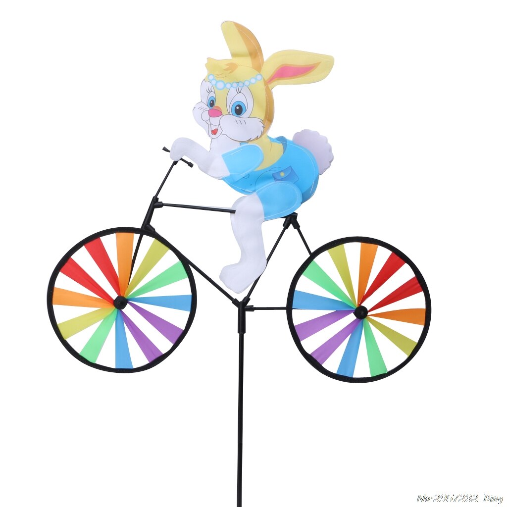 Cute 3D Animal on Bike Windmill Whirligig Garden Lawn Yard Decor Wind Spinner: Lavender