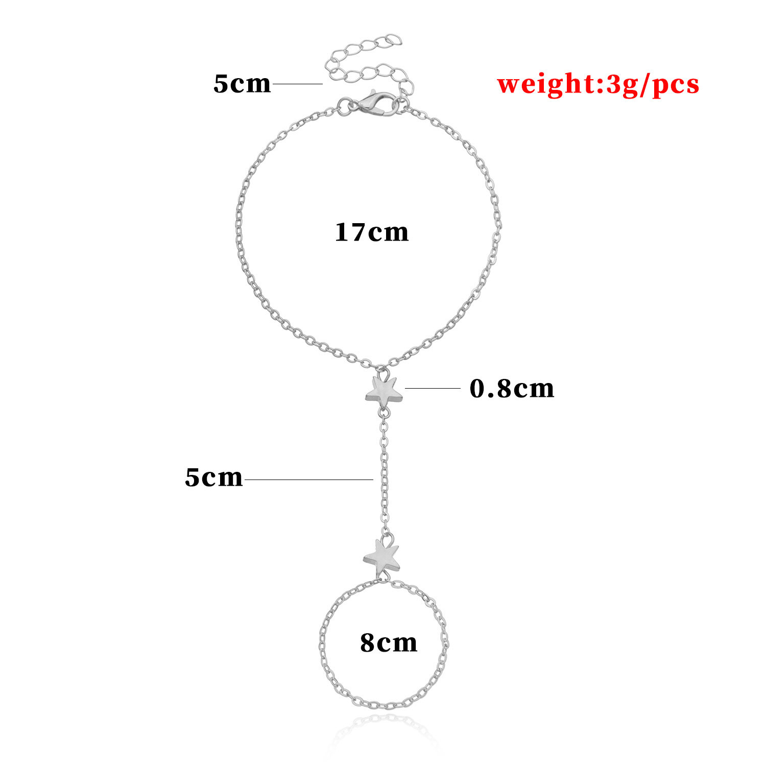 Bracciale a catena con ciondolo a stella semplice Link collegato braccialetti ad anello largo in metallo dorato per gioielli da donna con cinturino a mano