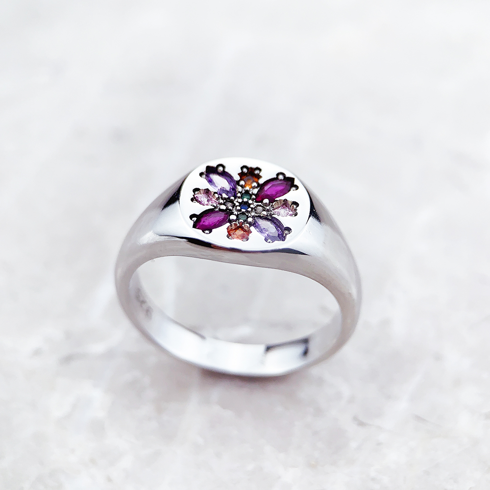 Ring Kleurrijke Stone Bloem Europa Stijl Bohemen Fijne Sieraden Voor Vrouwen Zomer Brand Pure 925 Sterling Silver
