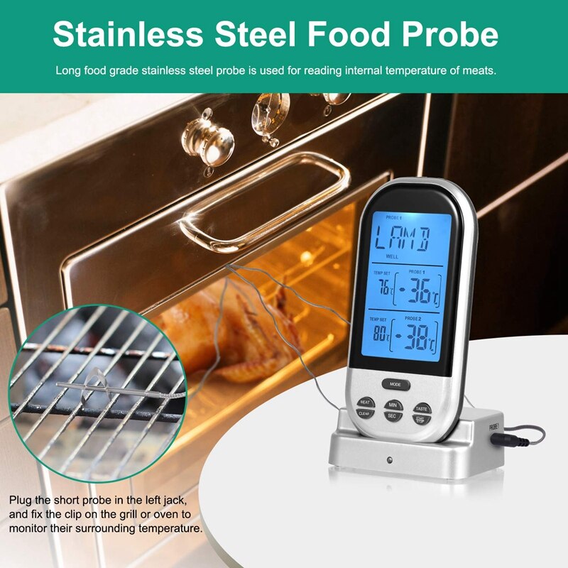 Vlees Thermometer, Bbq Thermometer Draadloze Vlees Thermometer Met Dual