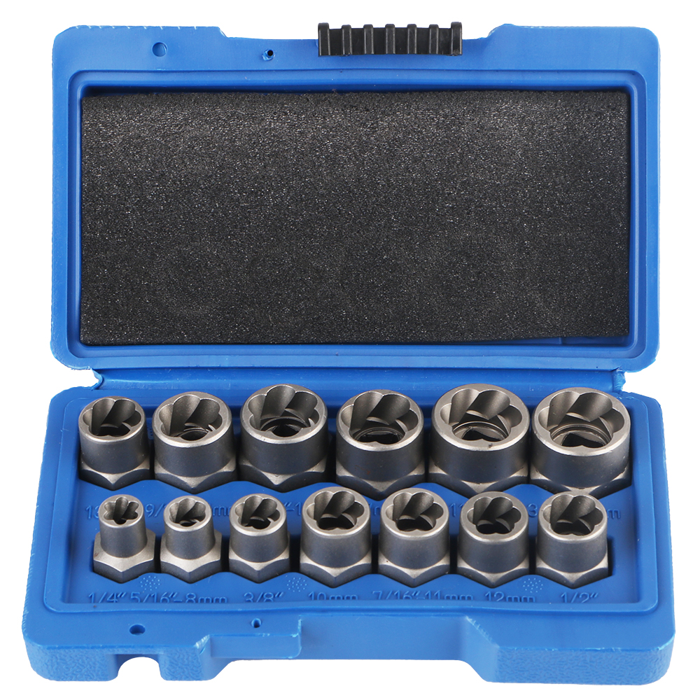 Bolt Nut Remover Socket Set Damaged Screw Extractor 14pcs Cr-Mo Steel Hand Tools 6.35mm-19mm Car Tool Kit: Blue