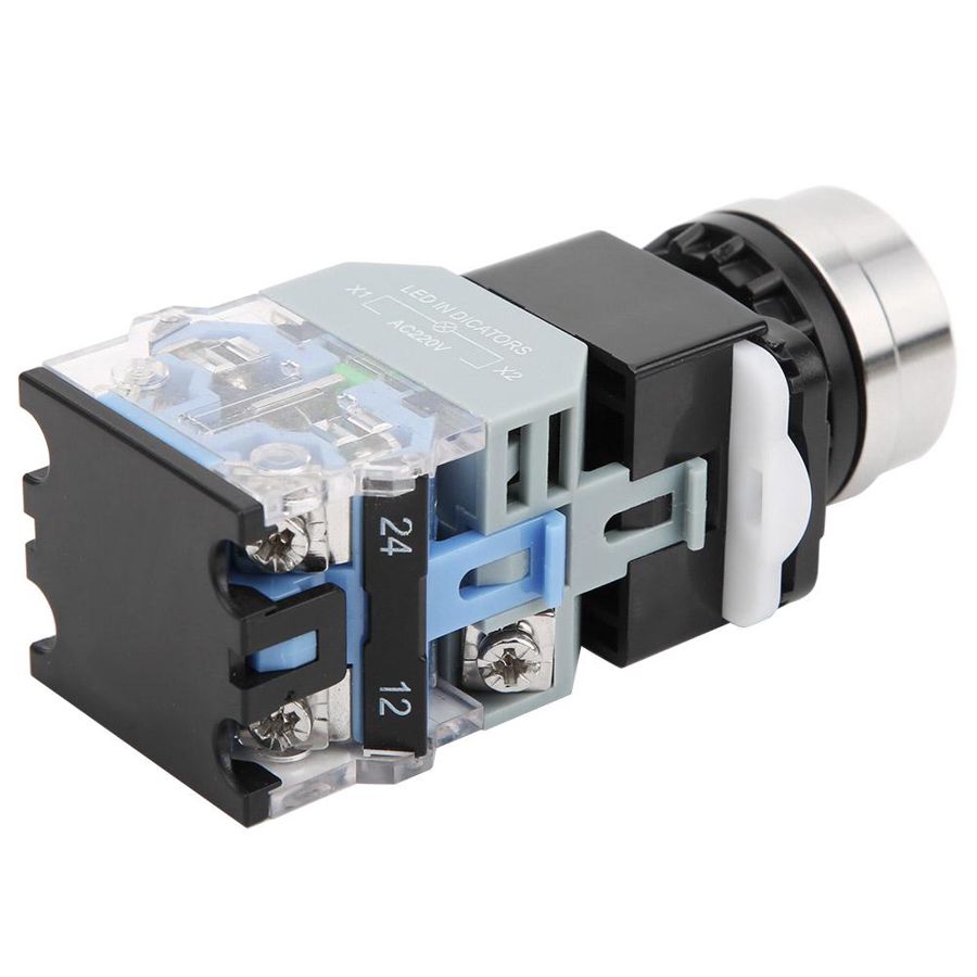 AC 440V Push Button Switch, 22mm Mounting Dia Latching Push Button Switch With Red LED Indicator Light, Emergency Stop