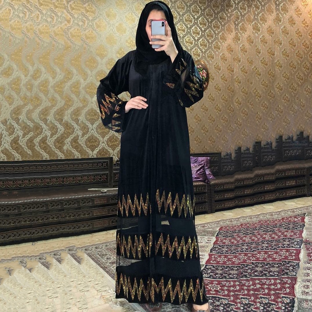MD Abayas-robe de soirée élégante pour femmes, musulmane, style de dubaï, Kaftan marocain avec pierres, manches longues