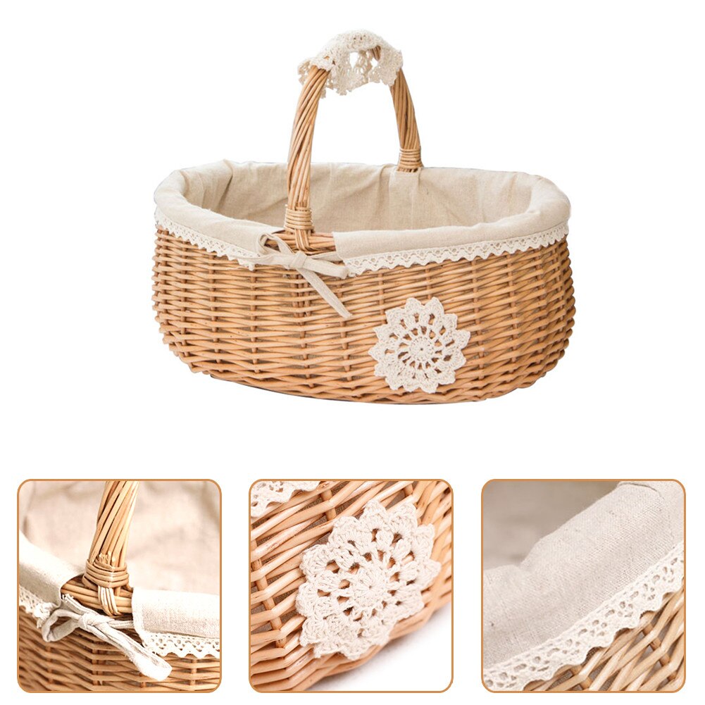 Handgemachte Weide Rattan Korb Mit Tuch Futter Kasten Camping Picknick Korb Obst Lagerung fallen Heimat Dekor Blume Korb