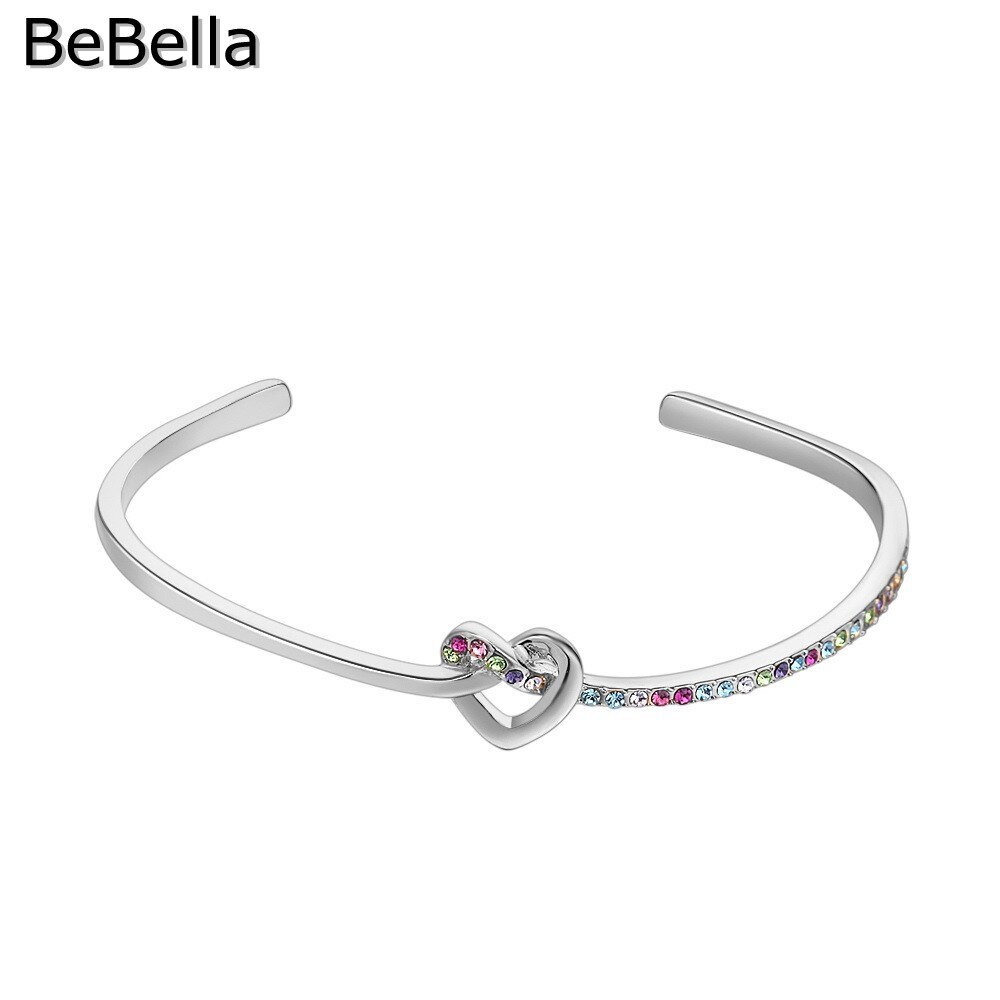 Bebella Ziel Van Liefde Kristal Stof Manchet Armband Met Tsjechische Kristallen Voor Vrouwen Mode Bruid Bruiloft Sieraden: Rhodium Multicolor