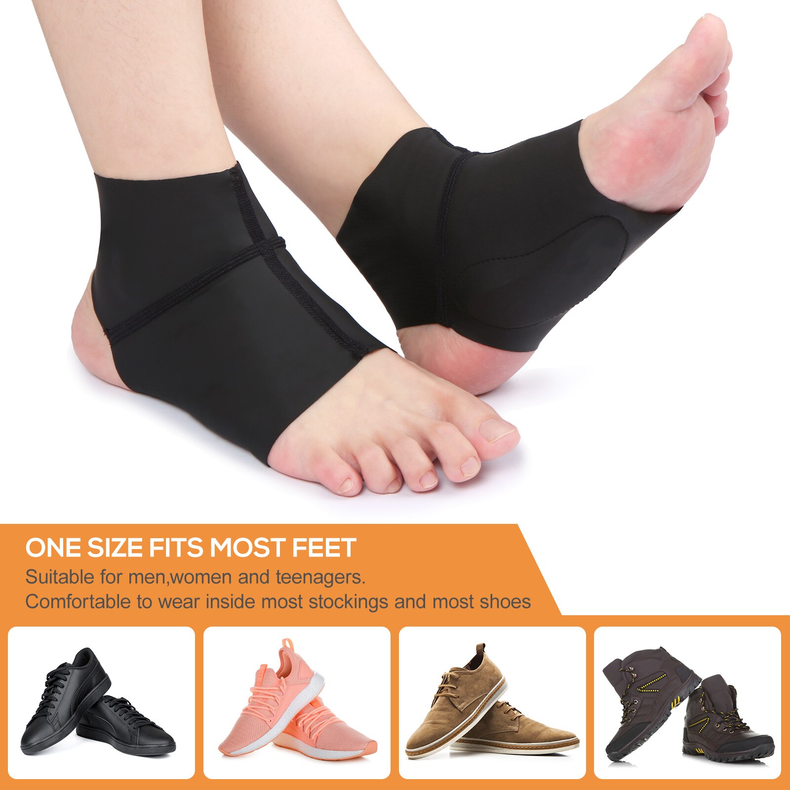 1 Pair Compression Arch Support Brace with Gel Ankle Protector Compression Flat Foot Socks Cushion for Ankle Arch Pain Relief