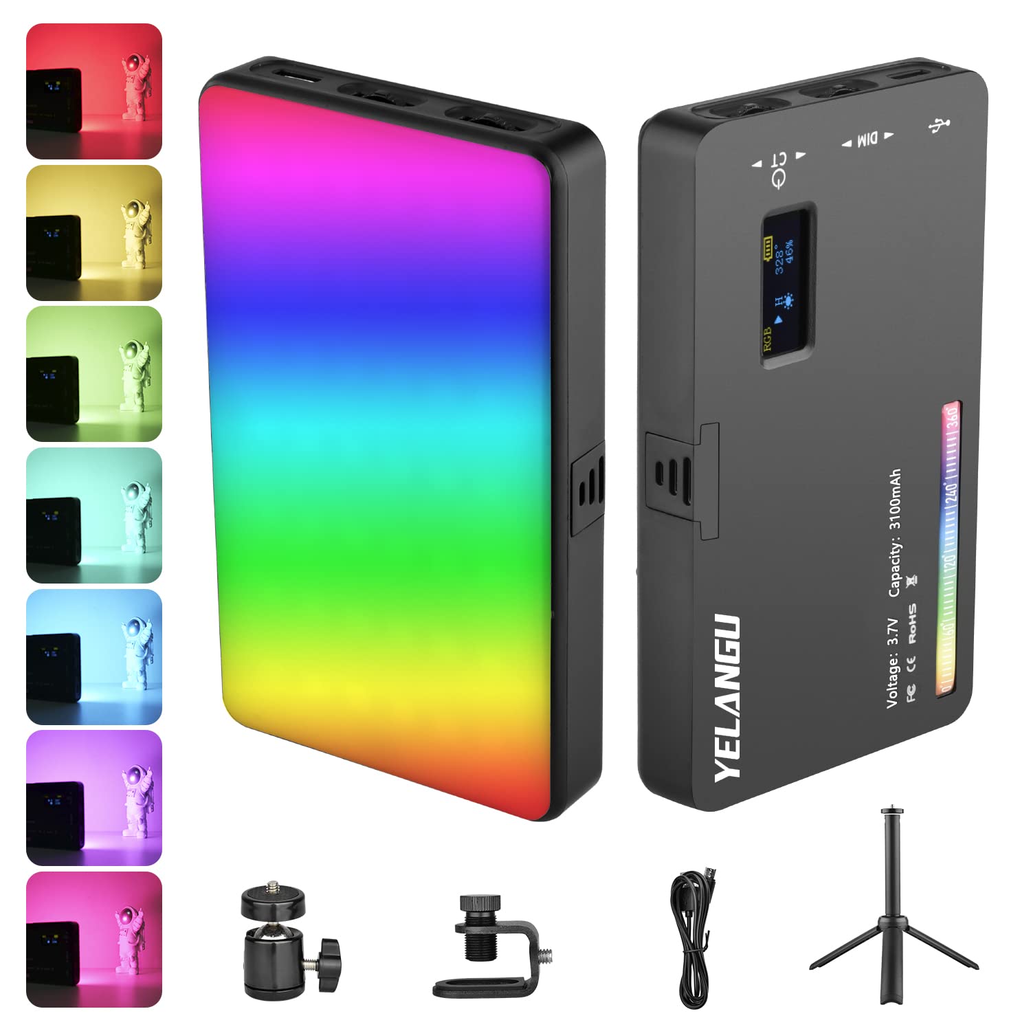 YELANGU LED RGB Video Licht 2500-9000K Temperatur Tragbare Photogaphy Selfie Beleuchtung für Studio DSLR Kamera Smartphone 3100mAh