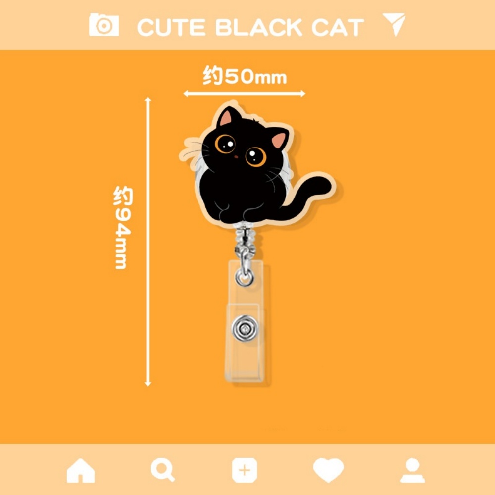 Bonito gato preto acrílico titular do crachá dos desenhos animados animal retrátil crachá carretel enfermeira médico escritório uso clipe id titular do cartão crachá carretel: BRANCO