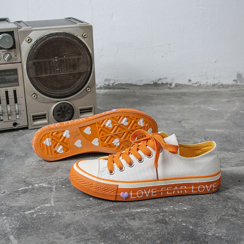 Rose Orange coeur forme sur semelle toile chaussures blanc cassé chaussures femme conseil chaussures printemps chaussures D197 vulcanisé chaussures: orange / 6
