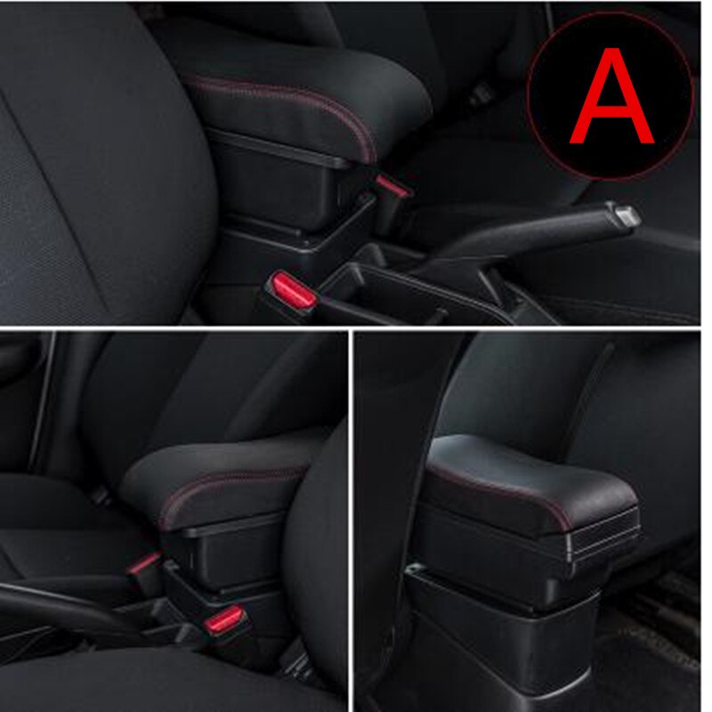 Leather Car Armrest Stroage Box for Chevrolet Spark Interior Parts Center Console Armrest: A black red line