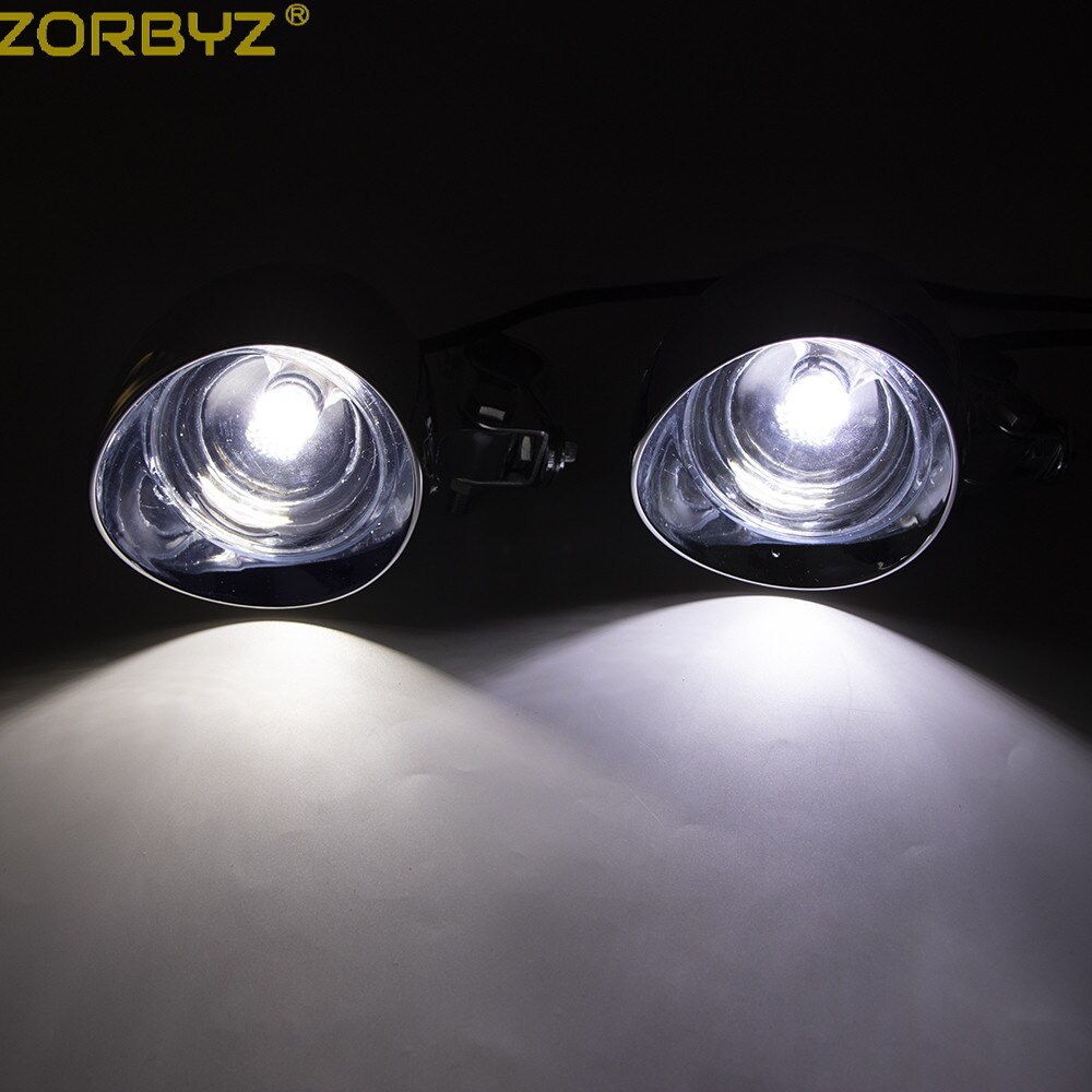 ZORBYZ – lot de feux antibrouillard LED chromés pour motos, 1 ensemble, avec Cage à roulettes, barre de support
