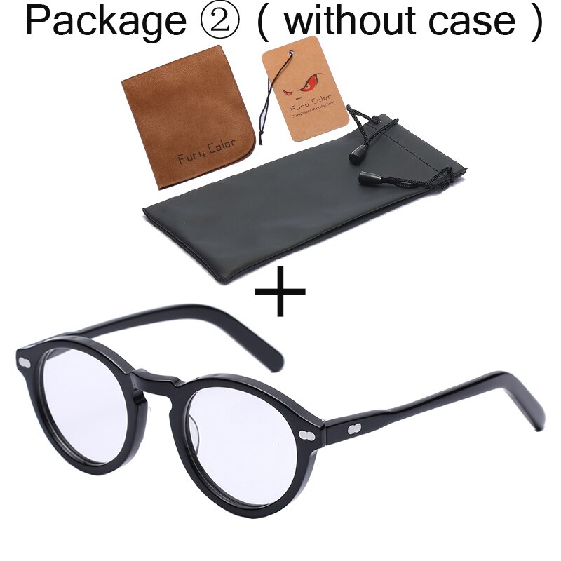 Monture de lunettes optique rétro ronde, petite monture en acétate, monture à lentilles transparentes pour femmes et hommes, prescription: black-B
