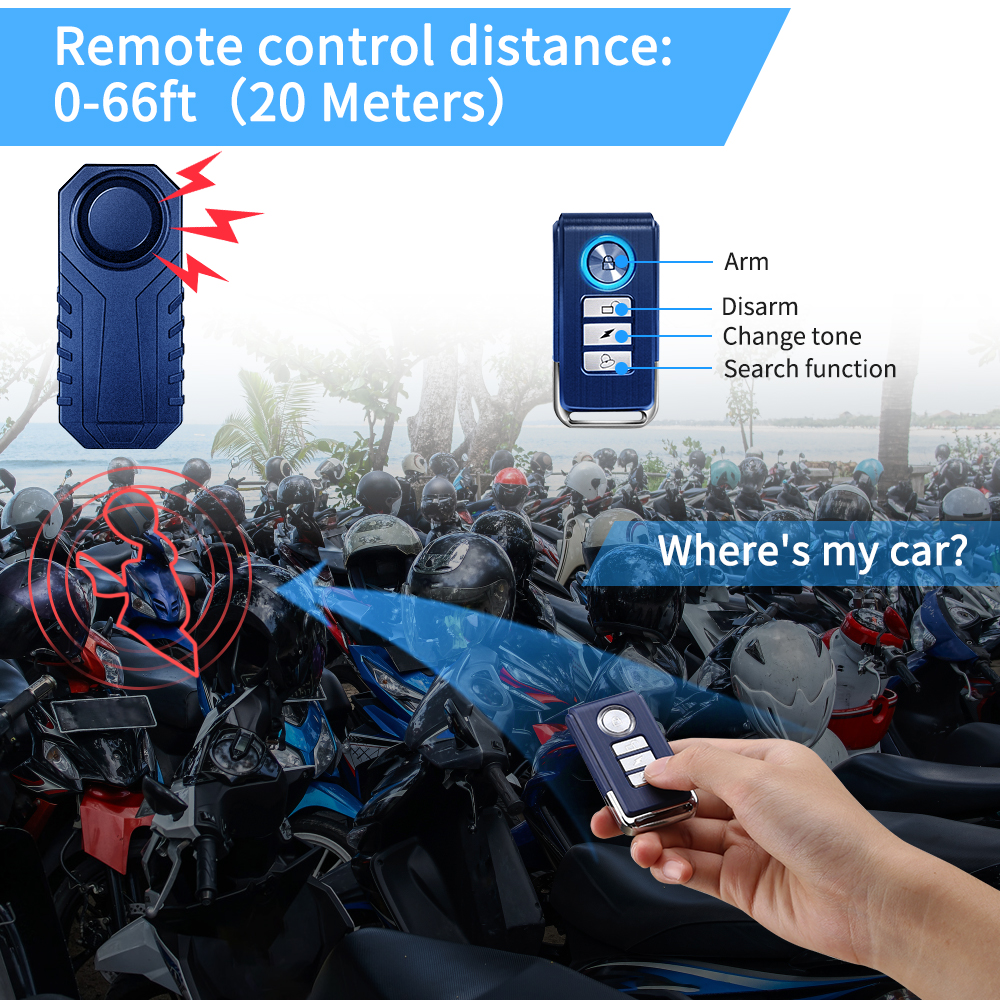 Elecpow Bike Alarm Remote Control Waterproof Electric Bicycle Anti-Theft Alarm with Horn Loud 113dB Vibration Sensor for Motorcy