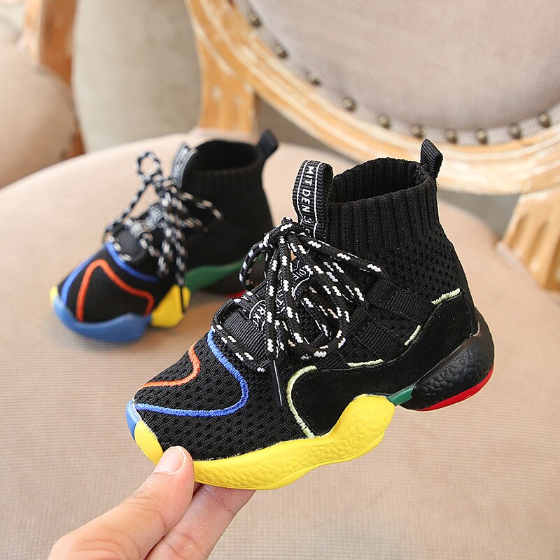2019 da criança meninos meninas high top tênis bebê/criança/pouco/grande criança laço-up booties crianças moda escola marca sapatos casuais