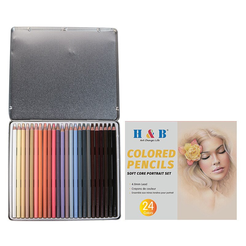 Lápices de colores con personajes de 24 colores, juego de plomo para pintar la piel, retrato de colores, suministros de pintura artística pintados a mano