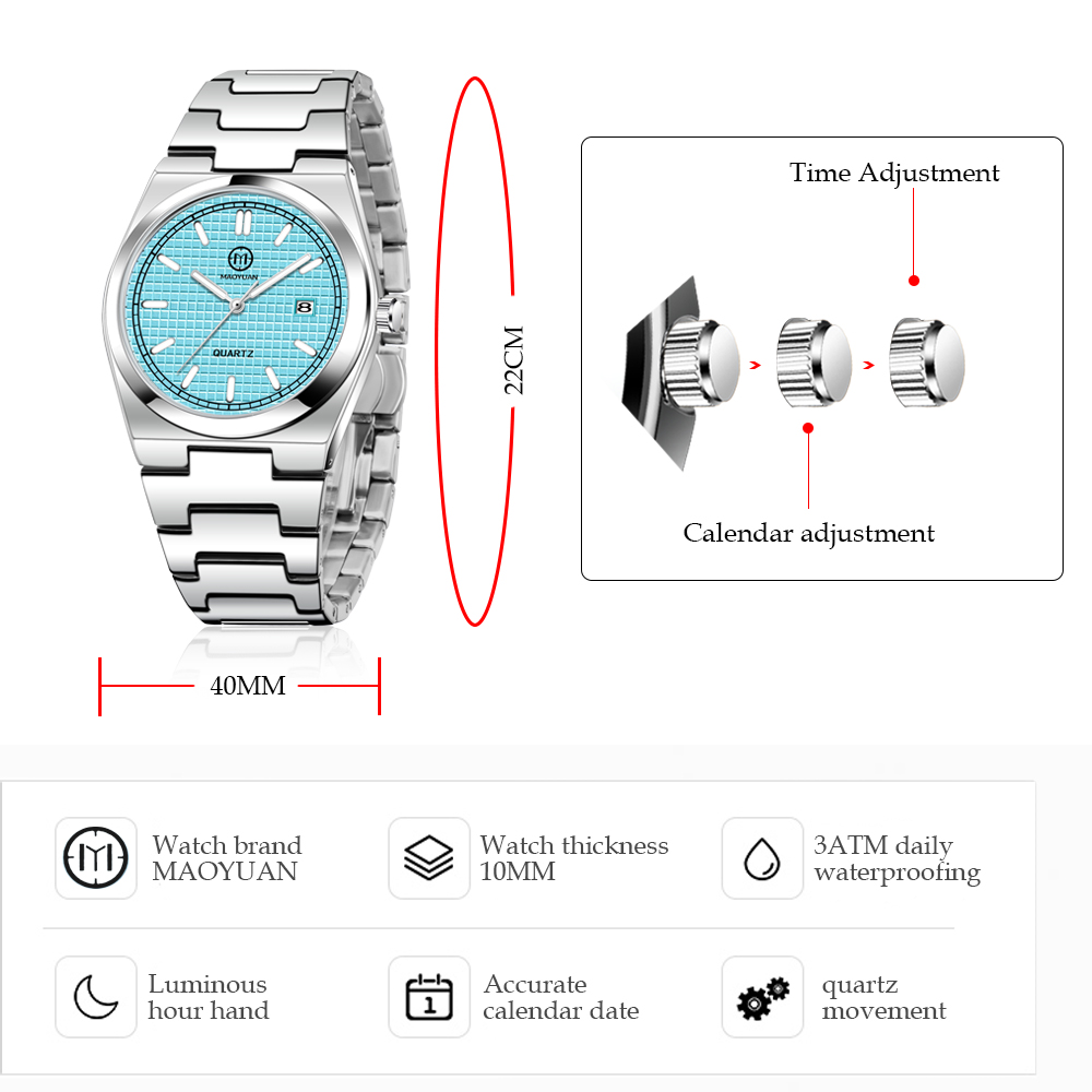 Reloj MAOYUAN para hombre, reloj de cuarzo azul de lujo ligero de alta gama a la , reloj resistente al agua para hombre
