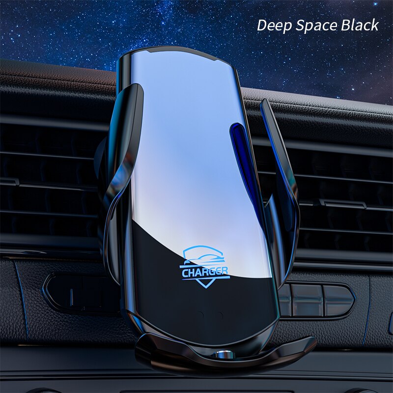 Smart Sensor Automatic Clamping 15W Fast Car Wireless Charger Stand Air Outlet Multifunction Phone Wireless Charging Bracket: Black
