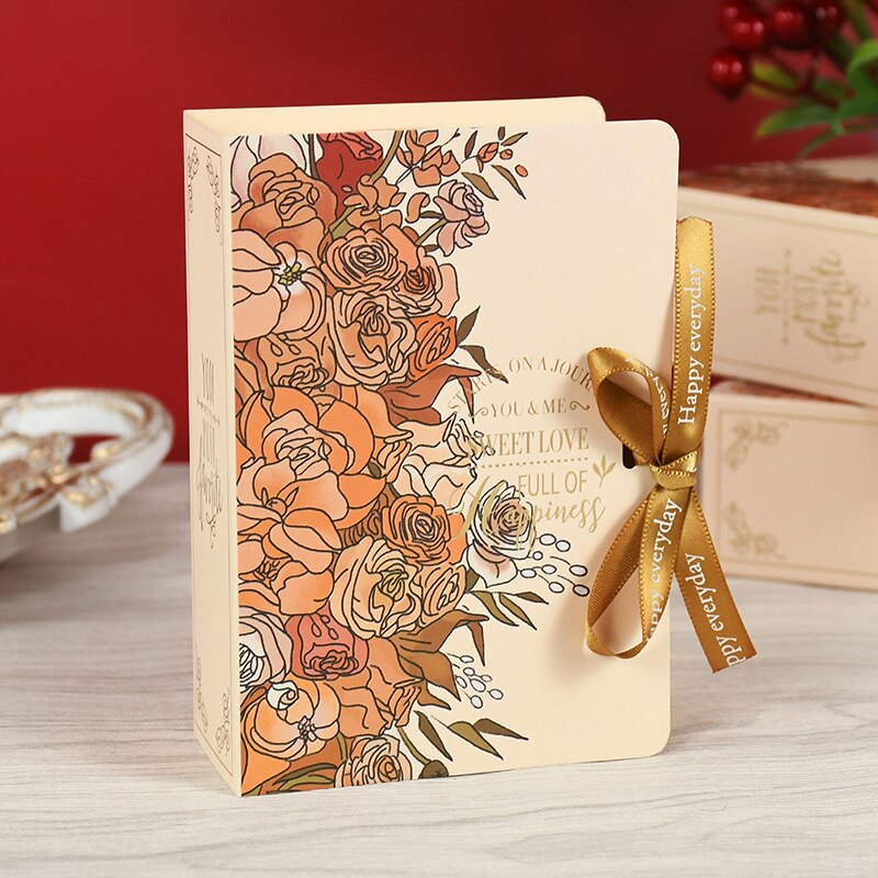 5Pcs Book Shape Candy Boxes with Ribbon Baby Shower Wedding Favors Box Home Birthday Party Decoration Supplies: T01