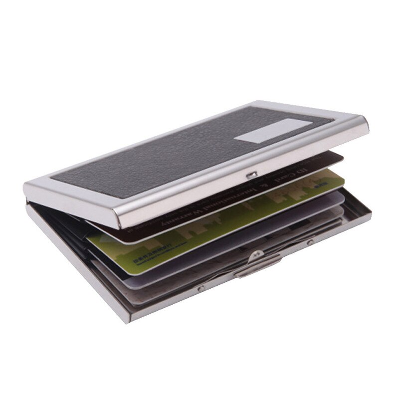 Simyoung Stainless Steel & Leather Business Card Holder - Slim Pocket Wallet For Men & Women