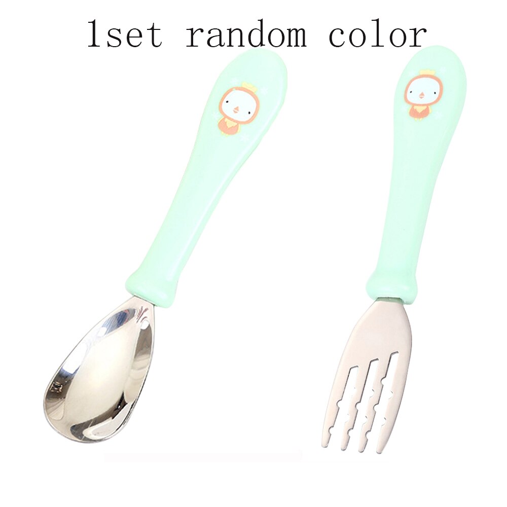 Børn ske gaffel sæt baby mad foder ske gaffel rustfrit stål spiseredskaber mad tilbehør tilbehør baby bestik: 1 sæt