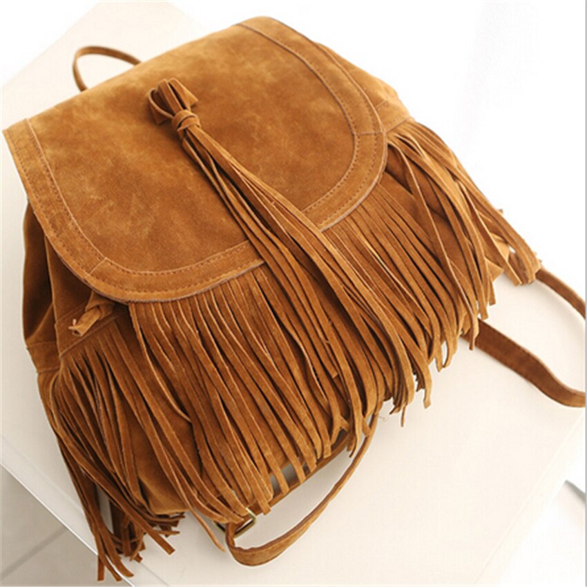 DIDABEAR Women Tassel Backpacks Girls Vintage Suede Shoulder School Bags Travel Backbags Mochilas Sac A Dos