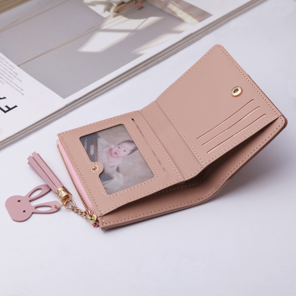 Student style women's wallet Short tassel PU Leather Ladies Purse Coin Pocket with zipper Card Holder Female Wallet carteira