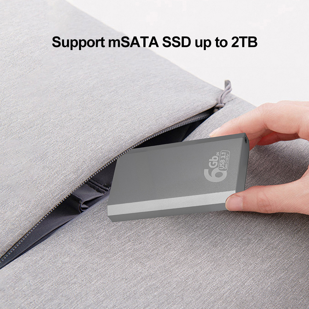 mSATA to USB 3.1 Gen2 6Gbps SSD Enclosure Adapter Strong Case with Type C Port for mSATA Internal Solid State Drive Hard Drive