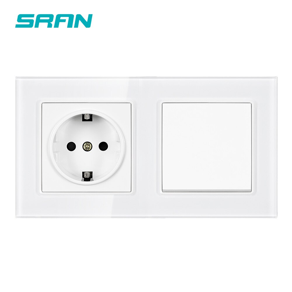 Enchufe de pared de la Unión Europea SRAN con interruptor basculante, enchufe de 220v 16A 153*82 panel de cristal con interruptor de luz 1 gang 1/2 way: Socket 1Gang1Way