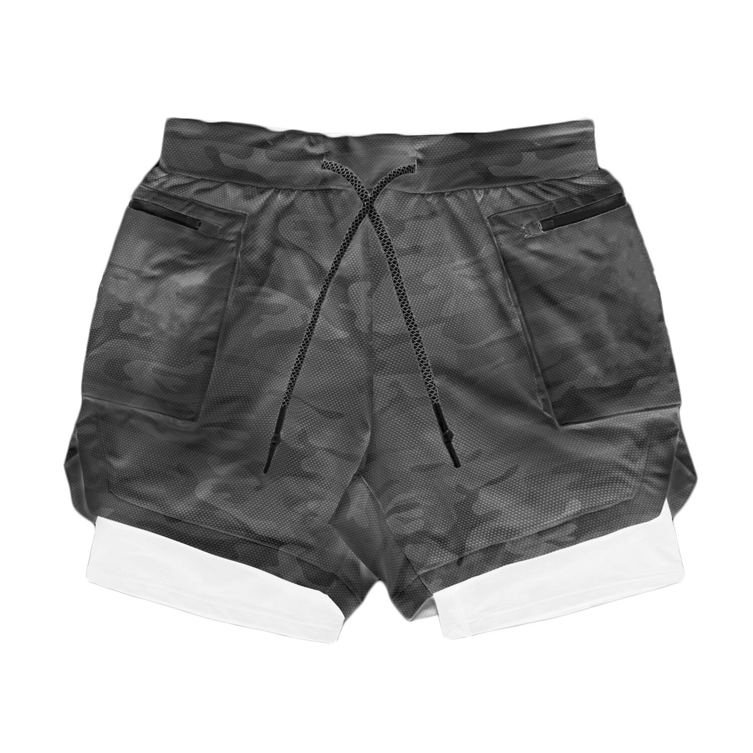 Telefoon-Pocket Running Shorts Mannen 2 In 1 Gym Shorts Mannen Camouflage Sport Fitness Shorts Workout Training Tennis korte Broek: Black Gray camouflag / 3XL(190cm 90kg)
