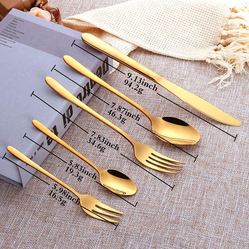 30Pcs Gold Bestek Set Keukengereedschap Zwart Roestvrij Staal Servies Vork Mes Thee Lepel Kit Zilverwerk Thuis Servies