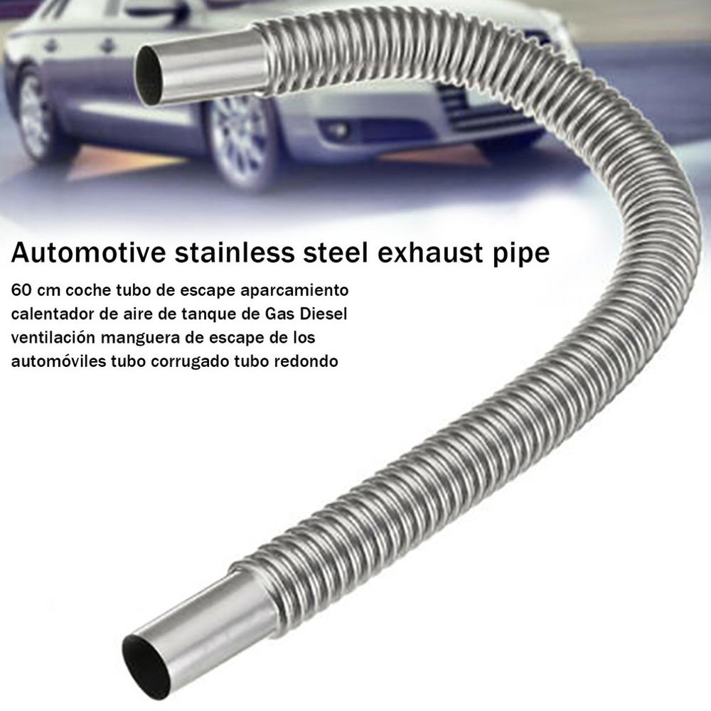 60cm Car Stainless Steel Material Exhaust Pipe Corrugated Round Pipe Parking Silencer Diesel Heater Silver