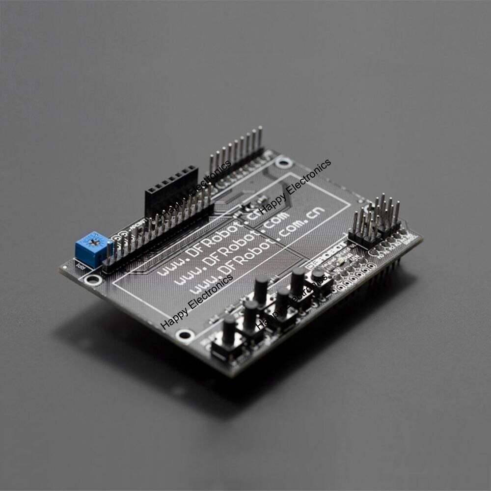 DFRobot back panel PCB of 1602 LCD Keypad Shield for arduino, 5V with potentiometer 5 programmable buttons 1 reset button etc.