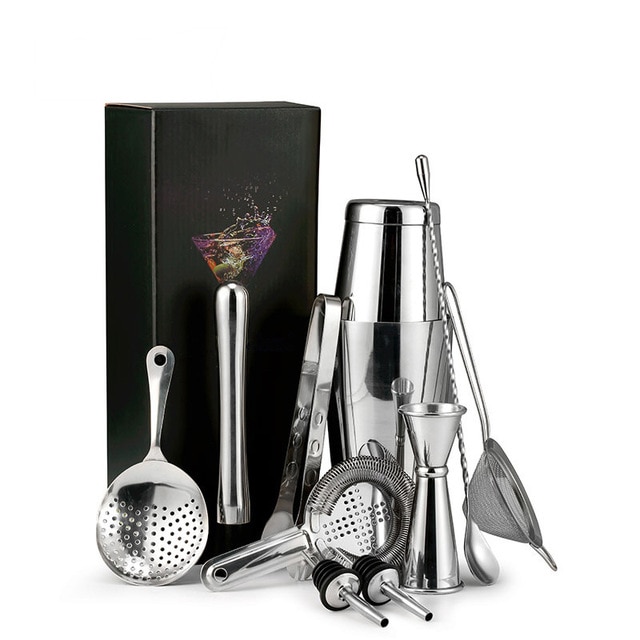 11 Stuk Barman Kit Boston Cocktail Shaker Bar Set Arrivals Rvs Rose Goud Cocktail Shaker Set bar Counte: Silver