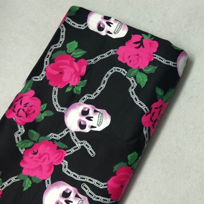 Vintage Halloween Punk Cool fleur tête de crâne série imprimé coton tissu 50x105cm crâne tissu Patchwork tissu robe fête: Design 6 50x105cm