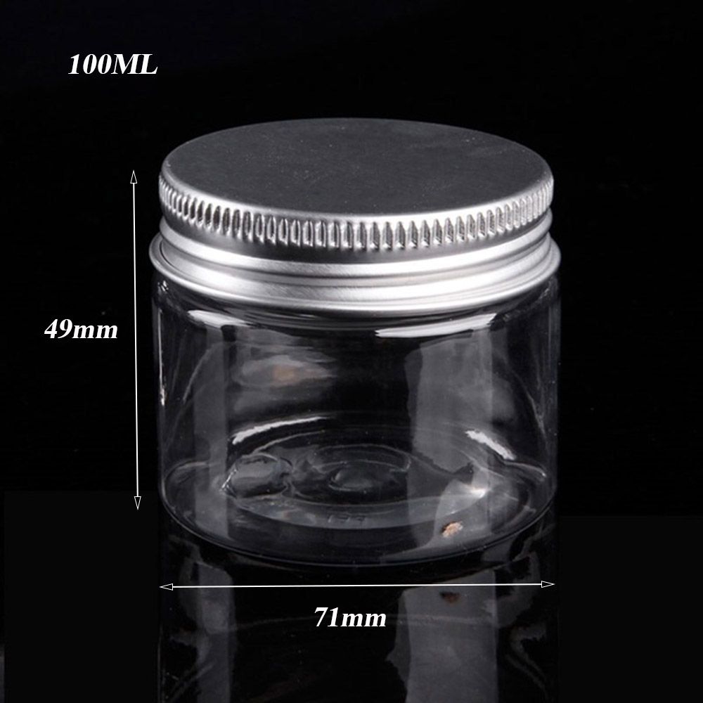 1PC Aluminum Cover Storage Box Transparent Plastic Tin Bottle Empty Jar Cosmetic Lip Balm Container Oil Wax Tin Pot: 100ml