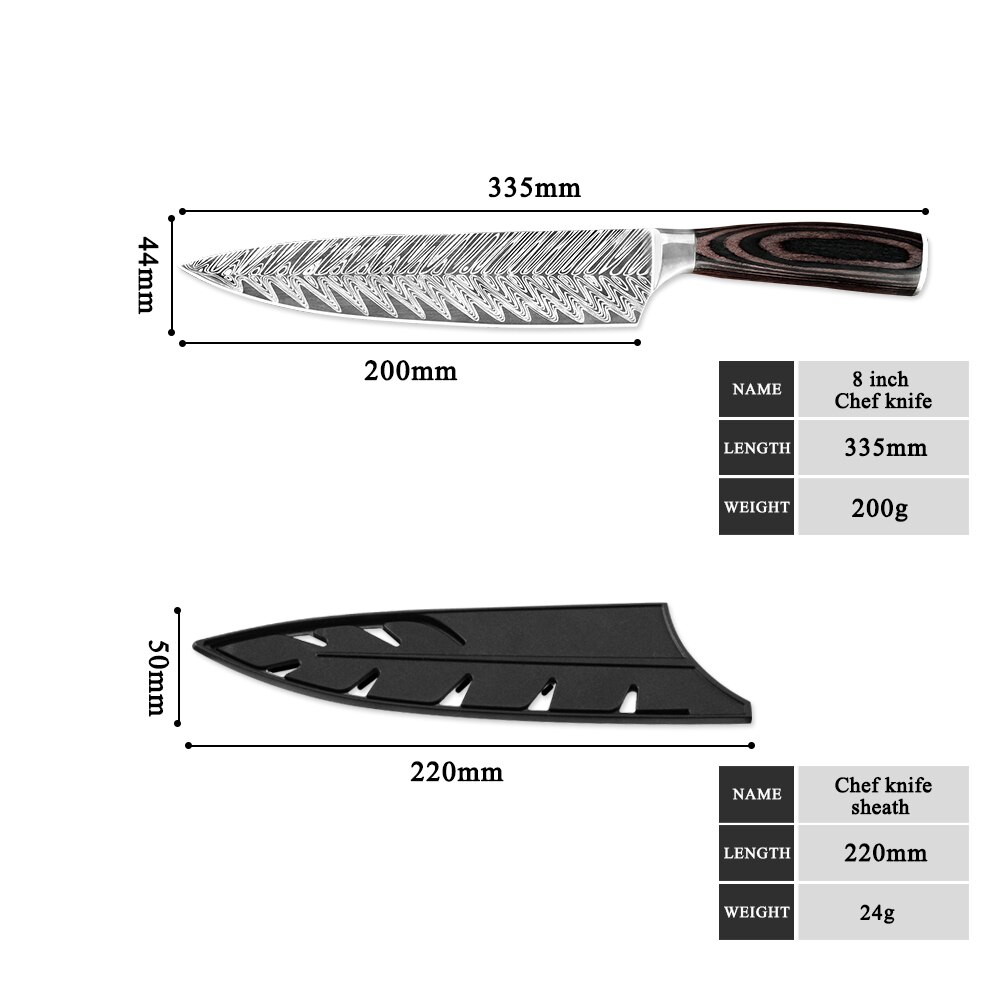 XYj Kitchen Stainless Steel Pro Chef Knives Set Wall Knife Storage Holder Butcher Cleaver Knife Damascus Veins Blade Knifes: I 8 chef knife