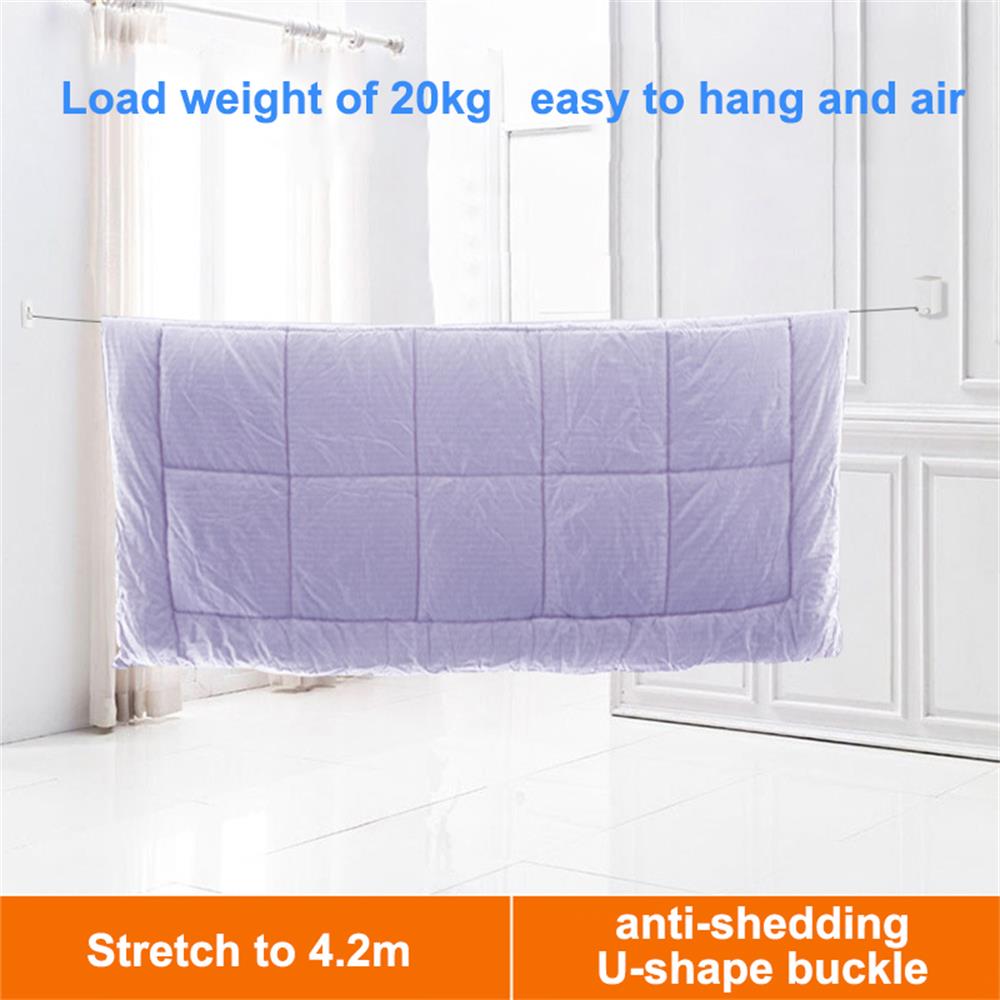 4.2MStainless Steel Indoor Outdoor Retractable Laundry Clothesline Wall Hanging Stretch Washing Clothes Invisible Shrinking Line