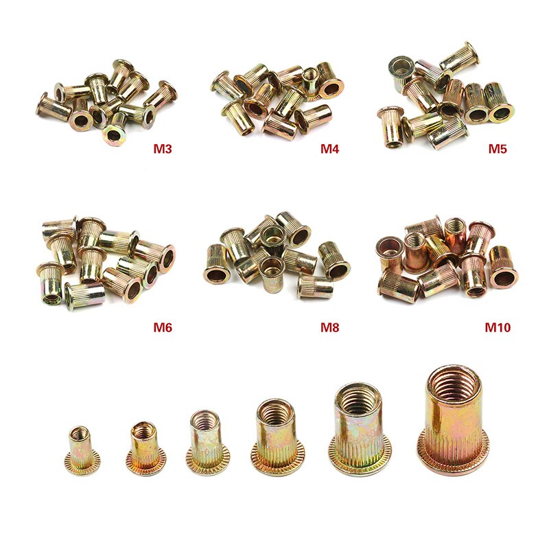 Flat Head Rivet Nuts Set Nuts Insert Cap Reveting Zinc Plated Carbon Steel Threaded Rivet Nut M3 M4 M5 M6 M8 M10