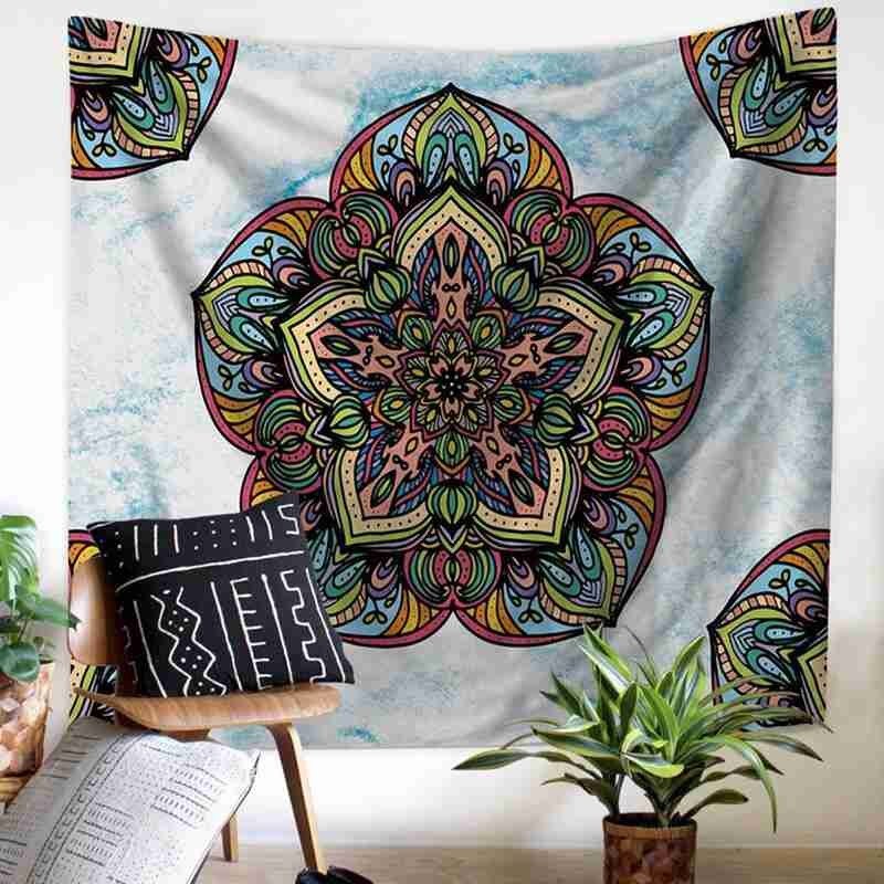 Mandala Flower Polyester Square Tapestry Wall Hanging Boho For Home Yoga Decor Decoration Wall Throw Carpet Mat Blanket Bed V0C5