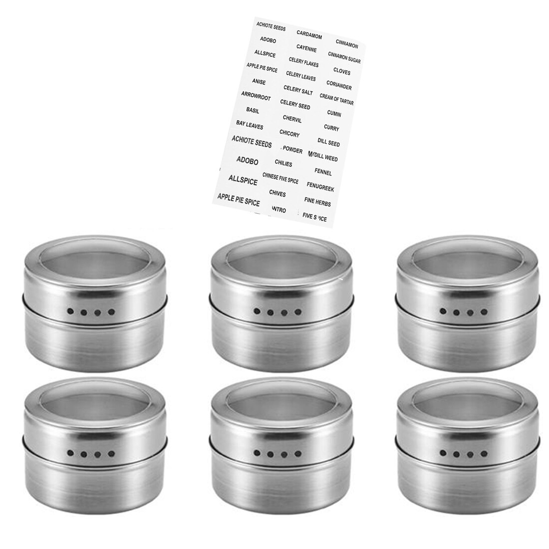 Magnetic Spice Can Set With Stickers Stainless Steel Spice Tins Spice Storage Container Pepper Seasoning Sprays Tools Spice Jar: 6pcs