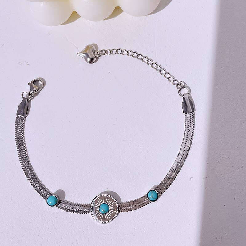 2022 Vintage Armbanden Voor Vrouwen Goud Zilver Geen Fade Ronde Turquoise Hart Ster Snake Bone Ketting Rvs Sieraden: D