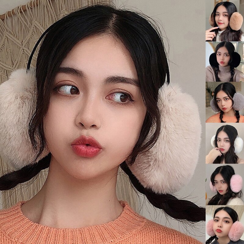 Korean Women Men Unisex Winter Thicken Fluffy Plush Earmuffs Headband Simple Solid Color Adjustable Ear Covers Warmers Hair Hoop