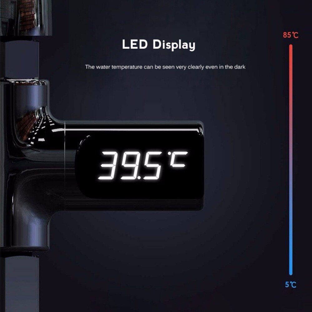 LED Display Celsius Water Temperature Meter Monitor Electricity Shower Thermometer 360 Degrees Rotation Flow Self-Generating